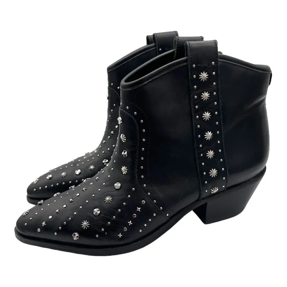 Western Black Leather Studded Sam Edelman Womens Brian‎ Ankle Boots 6.5M EUC